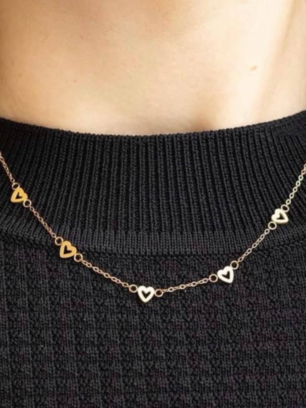 Plunder Gold Stainless Steel Ashlea Heart Station Necklace - Shiny Gold Hearts